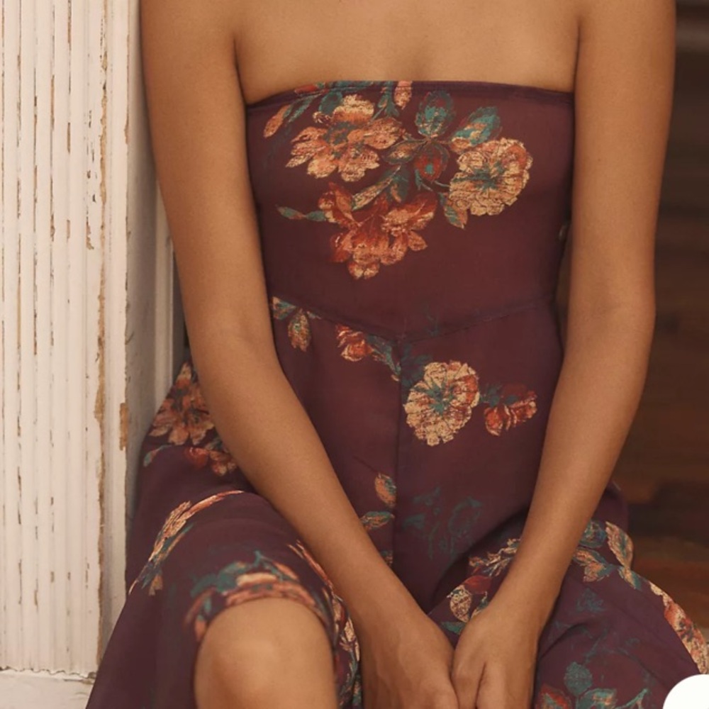 Anthropologie LyreBird Strapless Sheer Chiffon Floral Maxi Dress Small NWT - Picture 3 of 7